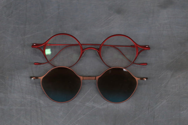 Rigards X The Viridi-Anne collaboration detachable sunglasses RG1022TVA RG-RG1022TVA-HQTTMQTL red bronze frame transparent bronze blue lenses